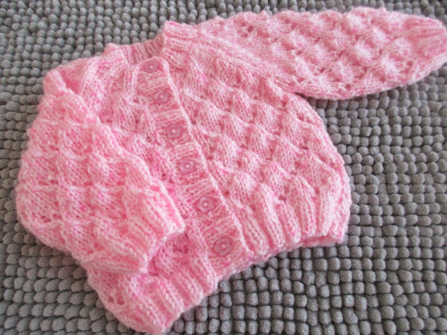 14" Newborn Pink Round Neck Lace Cardigan