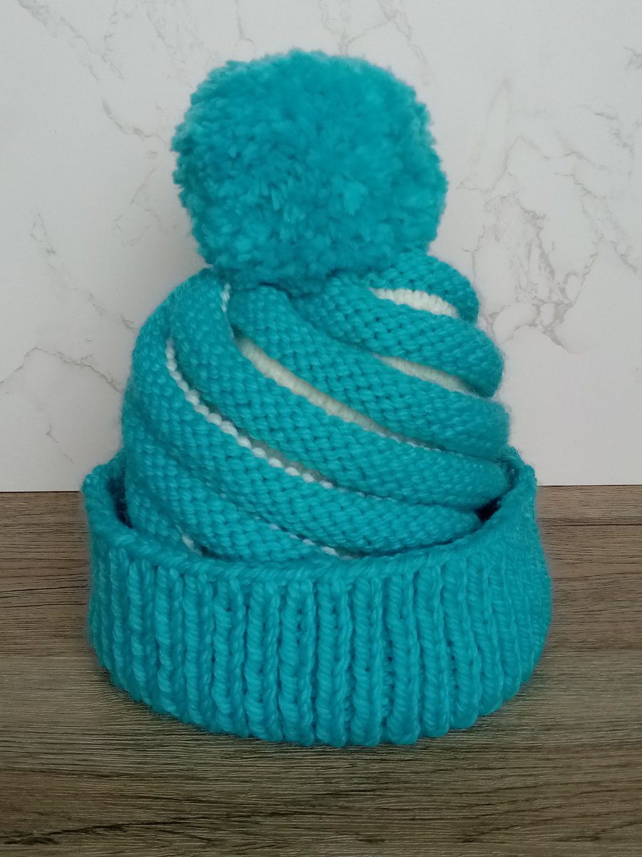 Cupcake swirl hat in aquamarine - bobble hat for kids