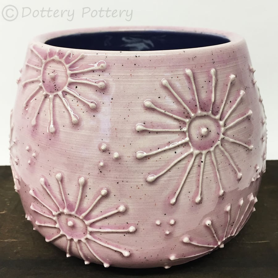 Pink ceramic pot pottery bowl beautiful raised pattern plant pot cactus 
