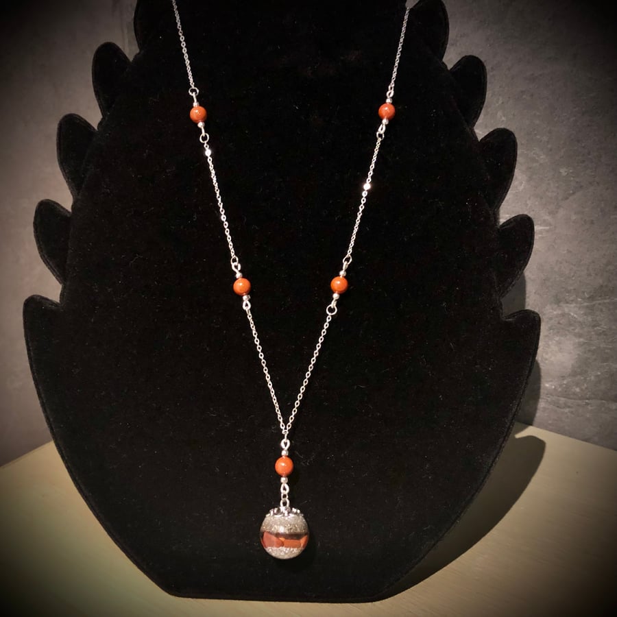 Crystal Energy Sphere Drop Pendant with Red Jasper gemstones