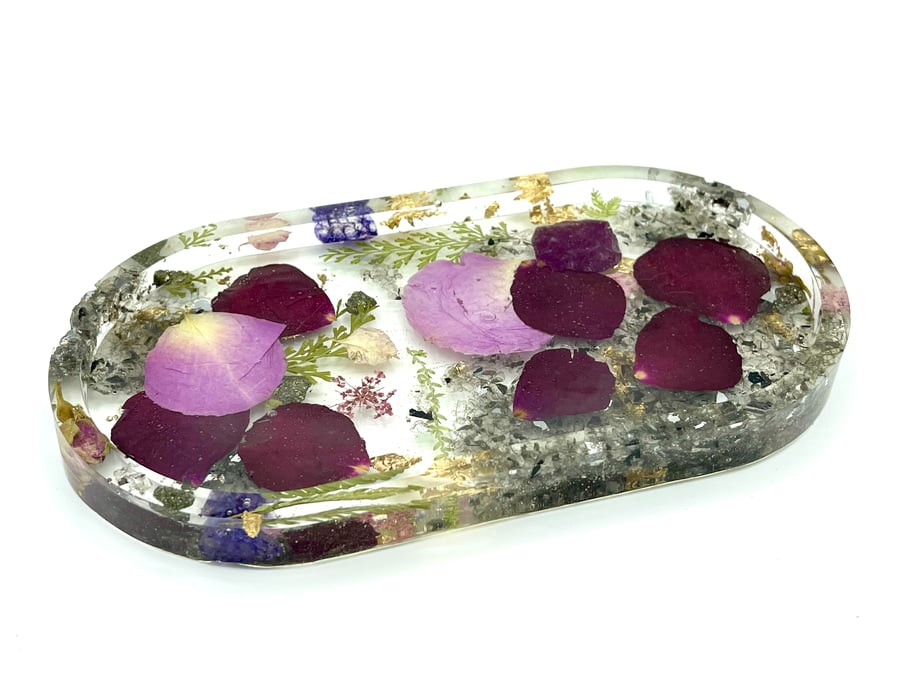 Jewellery Trinket Tray with real dried petals & stones