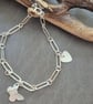 Sterling Silver 925 Artisan Flat Paperclip Bracelet with Charm - Image 7