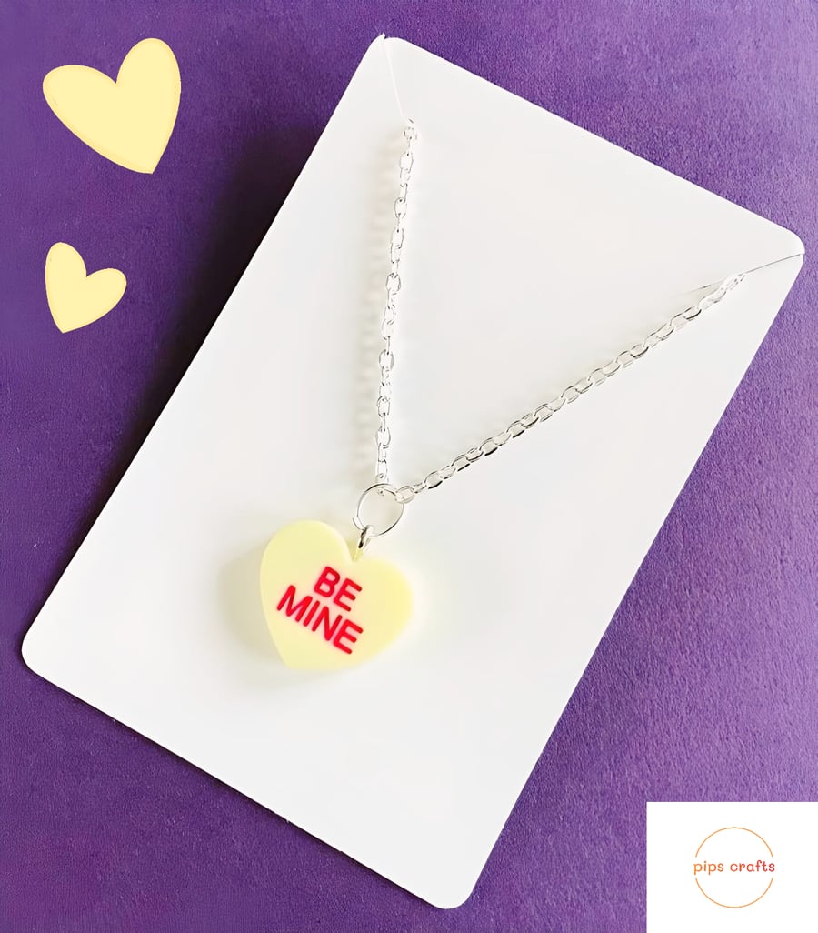 Retro Style Yellow Love Heart Sweets Necklace - Fun Quirky Handmade Jewellery