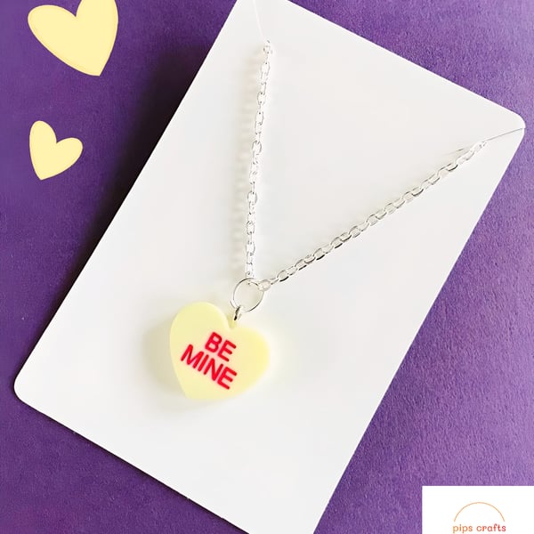 Retro Style Yellow Love Heart Sweets Necklace - Fun Quirky Handmade Jewellery