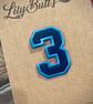 Embroidered Iron on Patch - Number 3 - Blue 52mm x 35 mm - Image 1