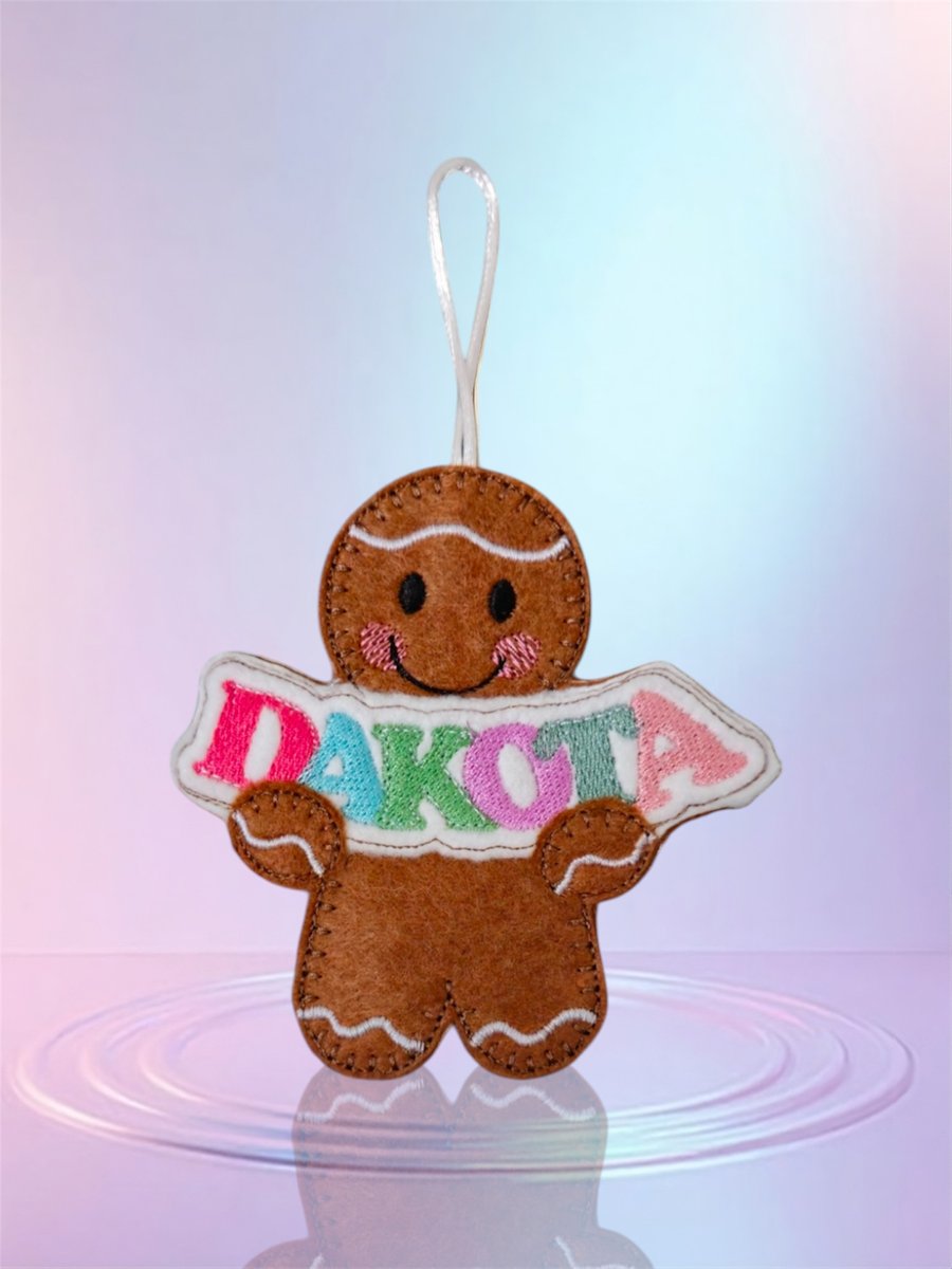 Personalised gingerbread lady with the name Dakota Embroidered Hanging Keepsake