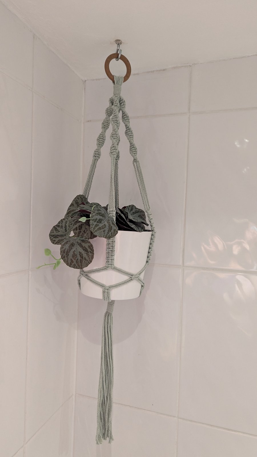 Short plant pot hanger - sage green