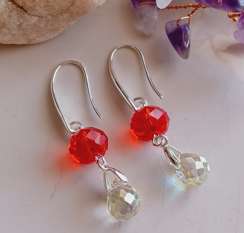 Handmade Austrian glass crystal earrings, gift for women, drop earrings