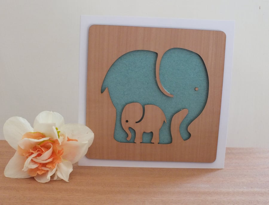 The "Cute Elephant Mum and Baby" Greetings Card 