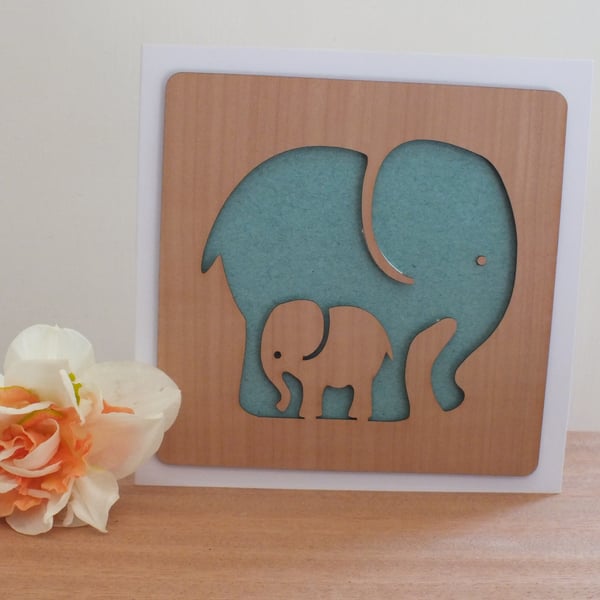 The "Cute Elephant Mum and Baby" Greetings Card 