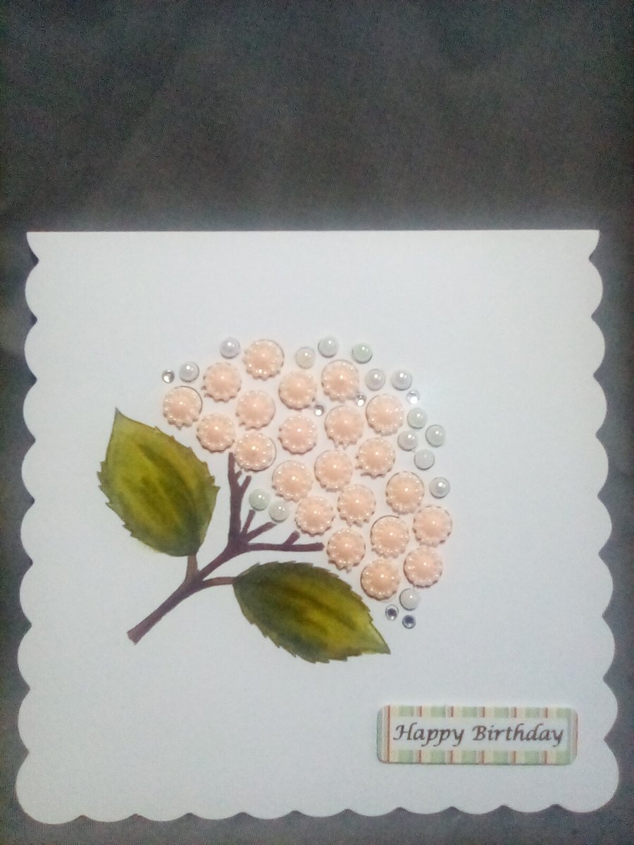 Peach floral watercolour and embellished handmade Birthday card