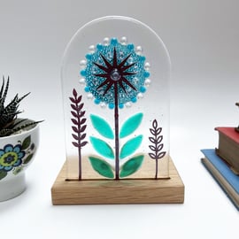 Candle Holder - Fused Glass Allium - Handmade Fused Glass and Oak