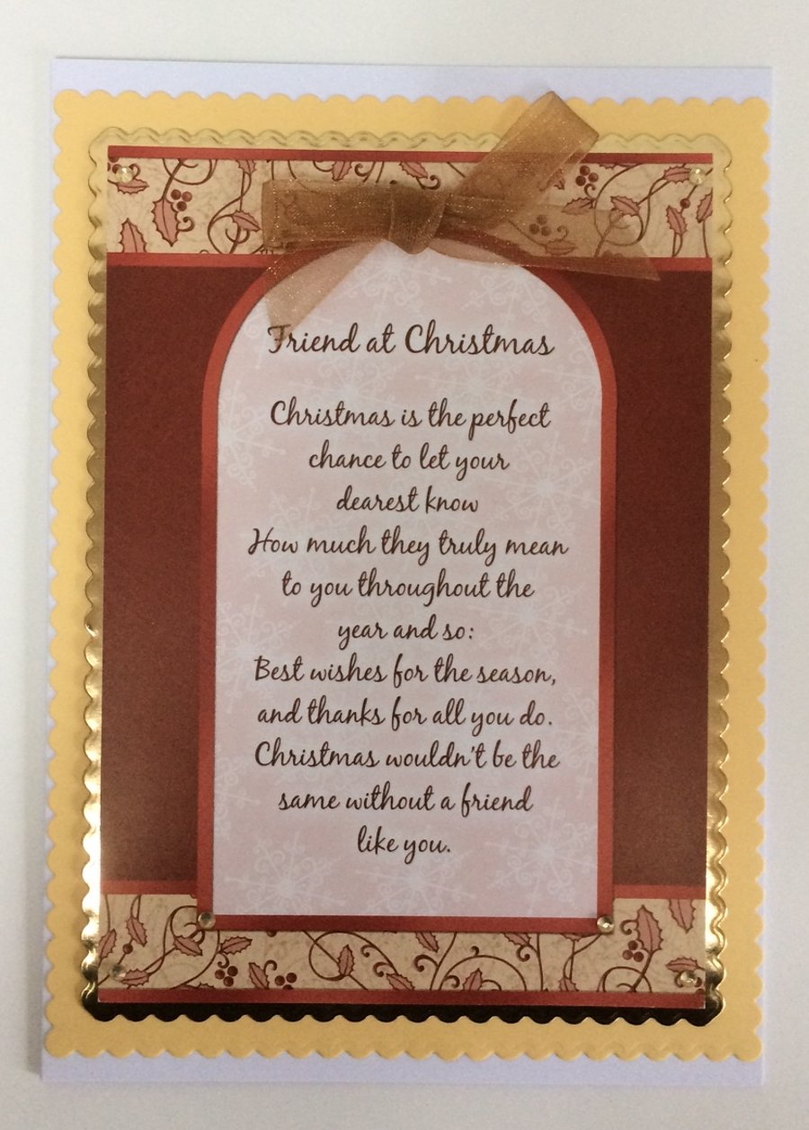 Handmade Christmas Card Friend at Christmas Poem