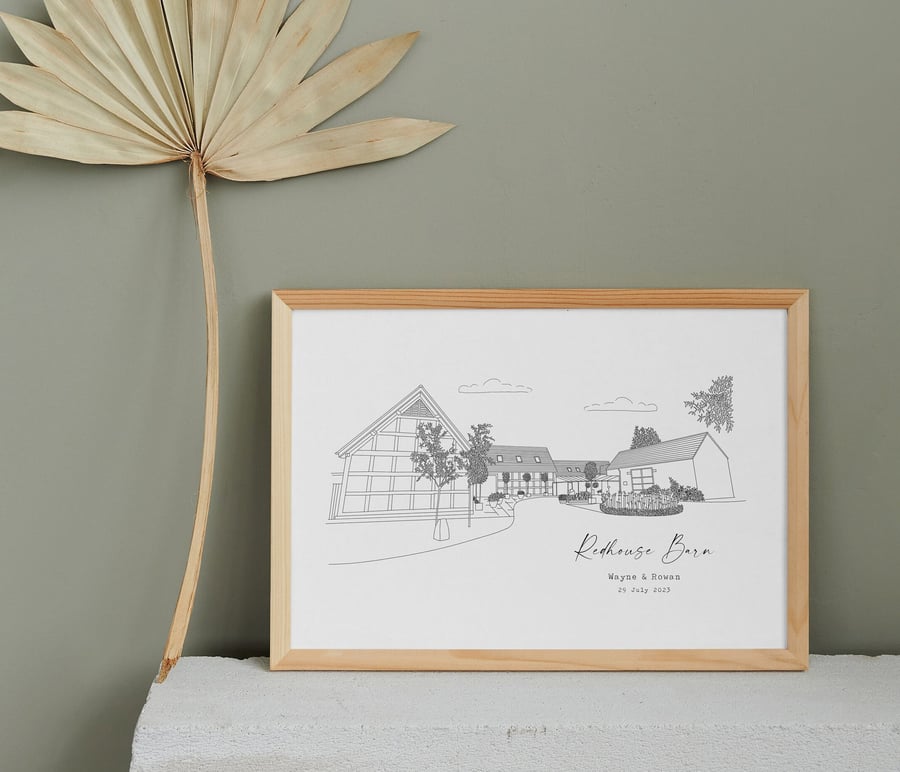 WEDDING Venue Print Bespoke Wedding Venue Illustration