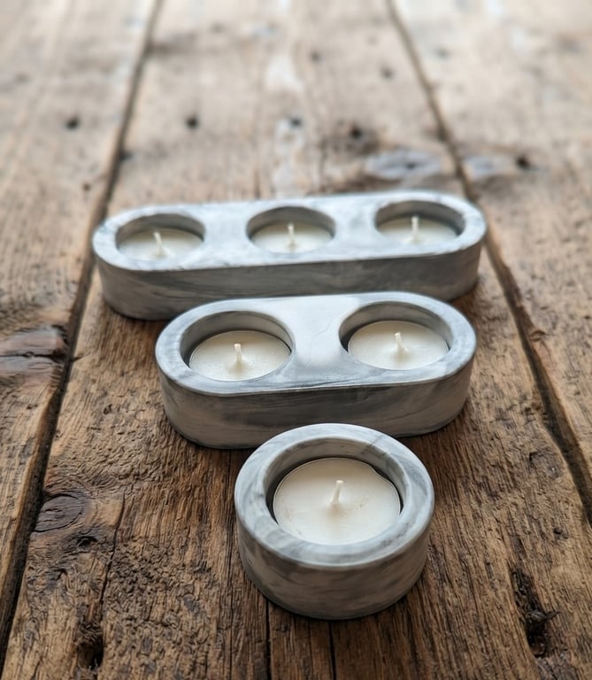Black & White Marble Effect Eco-Resin Tealight Holders - Set of 3