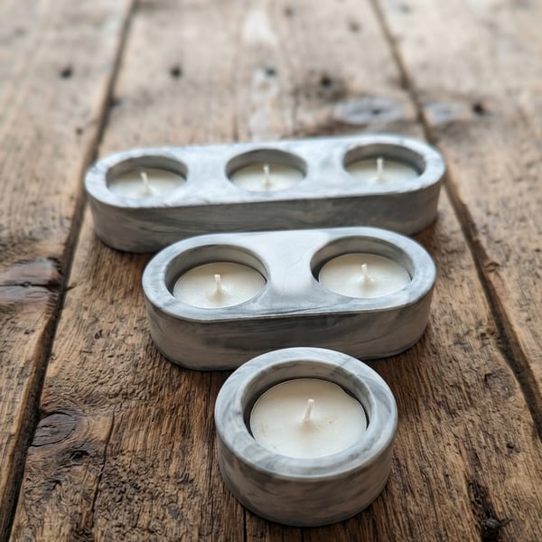Black & White Marble Effect Eco-Resin Tealight Holders - Set of 3