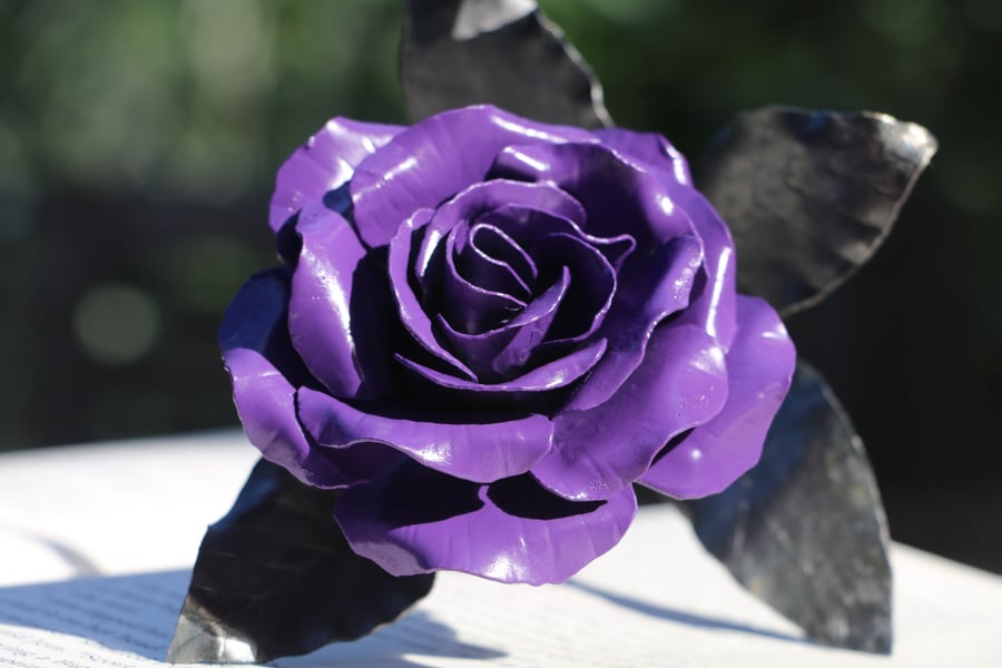 Rich Purple steel handmade metal rose, flower Sculpture for loved one 