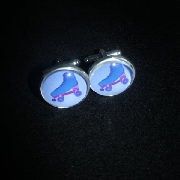 Blue skates cufflinks, free shipping, gift wrapped, great image, Ref 1234