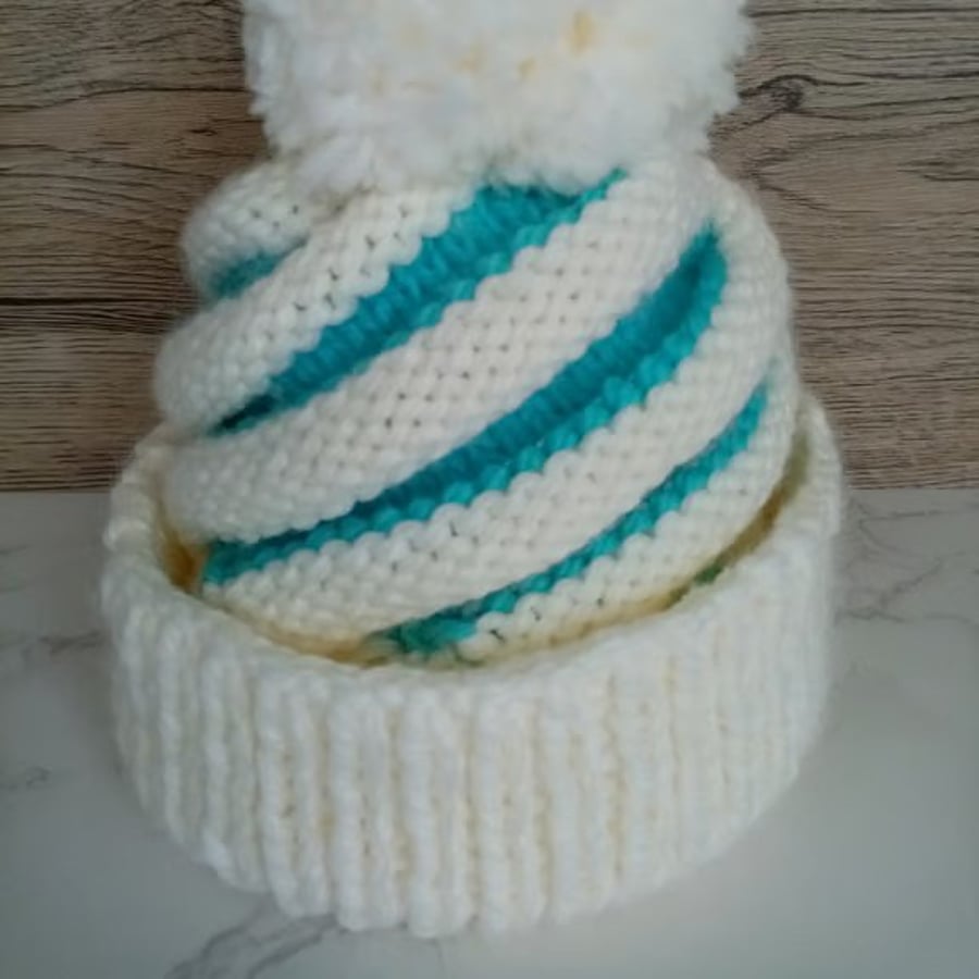 Vanilla & Bubble Gum Ice Cream Swirl Hat - Bobble Hat for Kids - Fun Hat