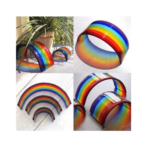 Handmade Fused Glass Free Standing Rainbow Bridge - Suncatcher - Rainbow Arch