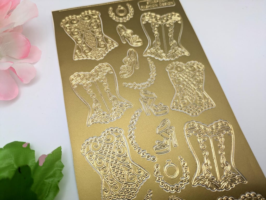 Gold Corset Line Art Stickers - Foiled Craft Stickers