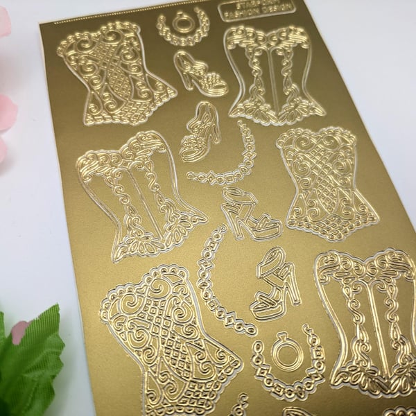 Gold Corset Line Art Stickers - Foiled Craft Stickers