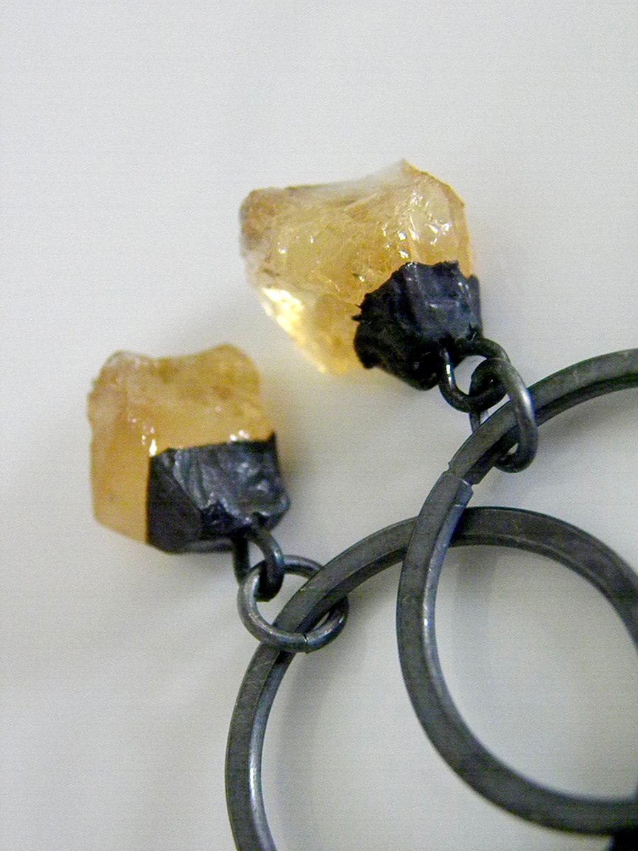 Raw Citrine Earrings with Oxidised Sterling Silver 