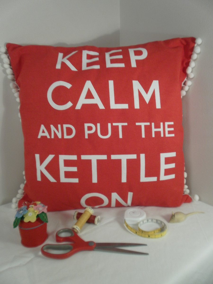 Red "Keep Calm & Put The Kettle On" Cushion