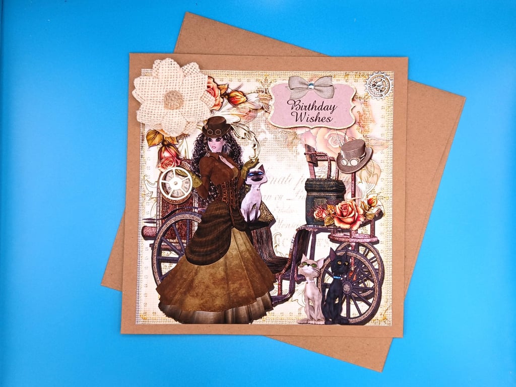 Steampunk Birthday Card Wife, Daughter, Sister, Granddaughter 