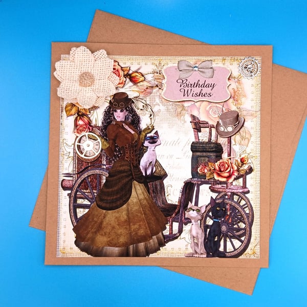 Steampunk Birthday Card Wife, Daughter, Sister, Granddaughter 