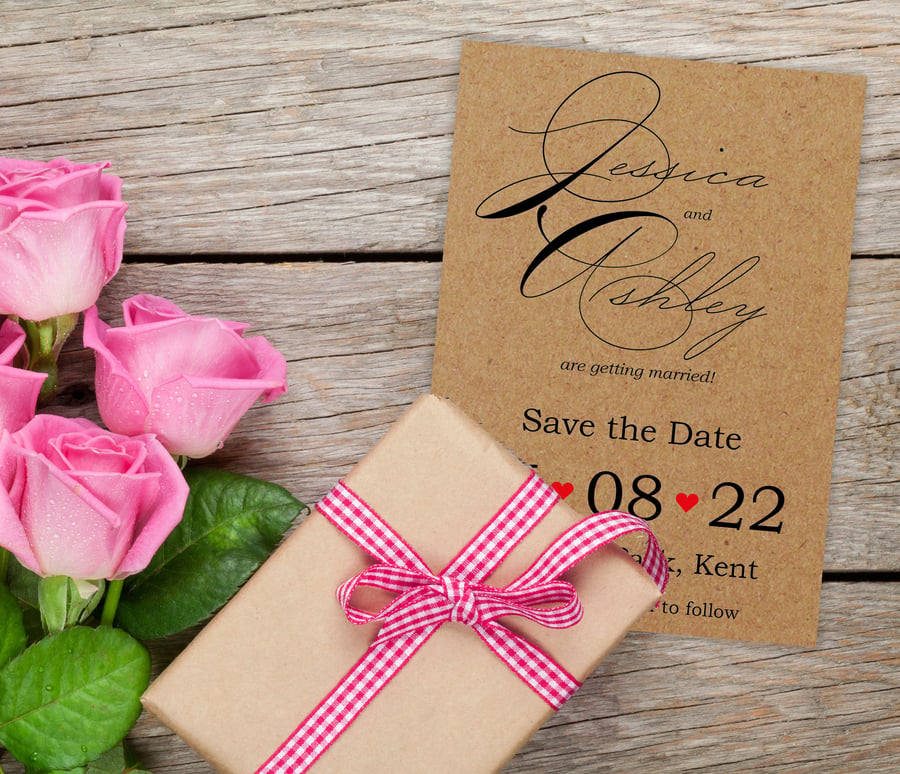 Recycled Brown Kraft Cute Swirled Save the Date Cards