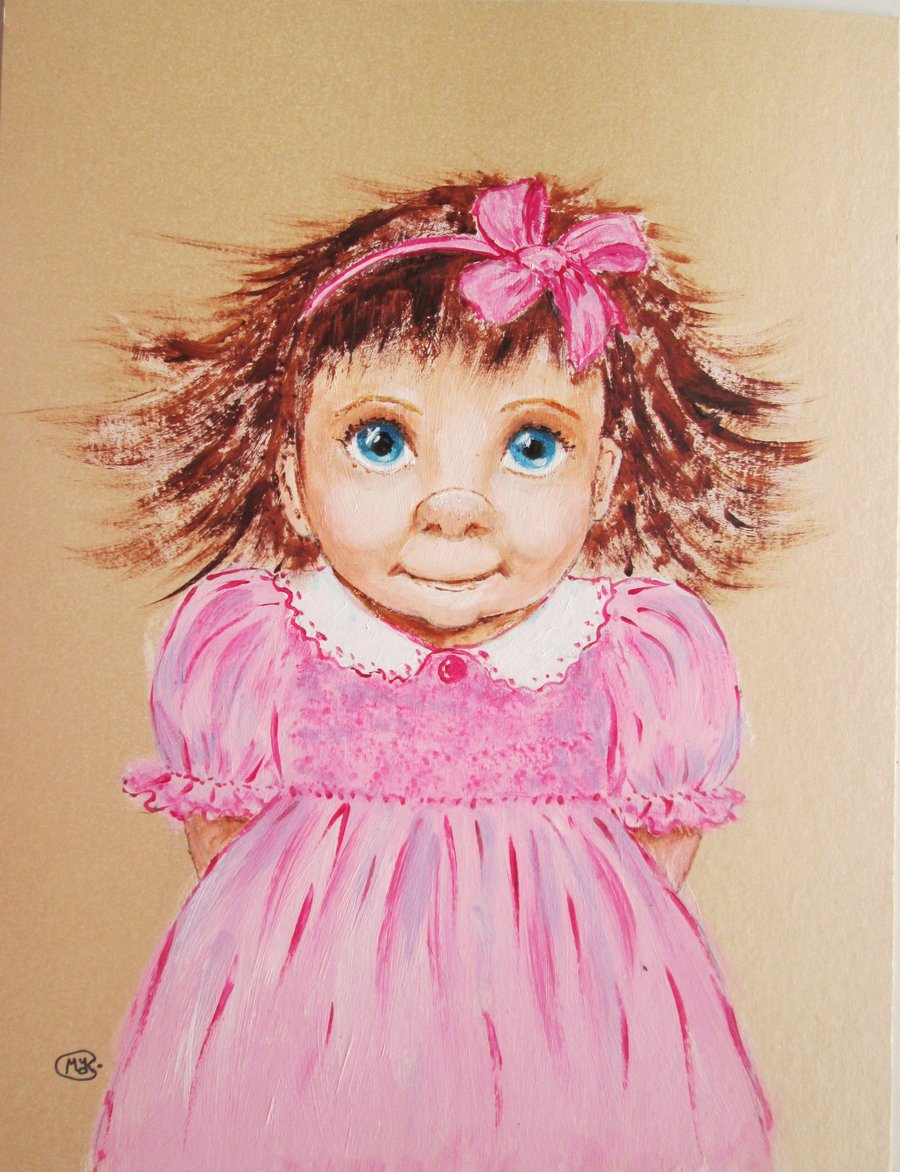 Little Girl in pink dress. Original painting. Babyshower gift idea