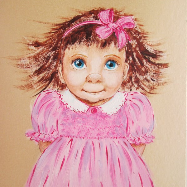 Little Girl in pink dress. Original painting. Babyshower gift idea