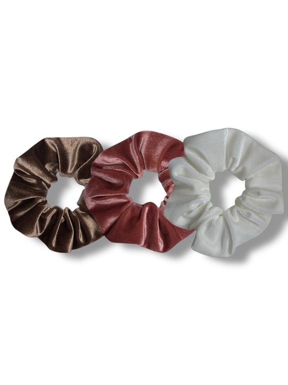 Set of 3 - Mocha, Rose Pink & Ivory Velvet Scrunchies - Large