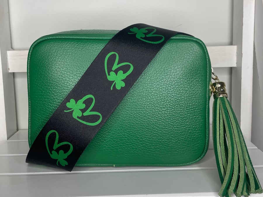 Hand printed Irish Shamrock bag strap, crossbody Bag Strap, purse strap