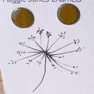 Round stud earrings - 9mm - Enamelled with sterling silver post - OLIVE GREEN