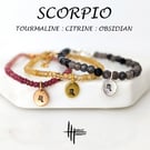 Scorpio Zodiac Healing Gemstone Beaded Bracelet; Tourmaline, Citrine, Obsidian