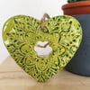Ceramic heart hanging decoration Pottery Heart Folk art love heart GREEN