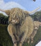 Scottish Highland Cow And Calf Painting On Hanging Slate Heart - Image 2