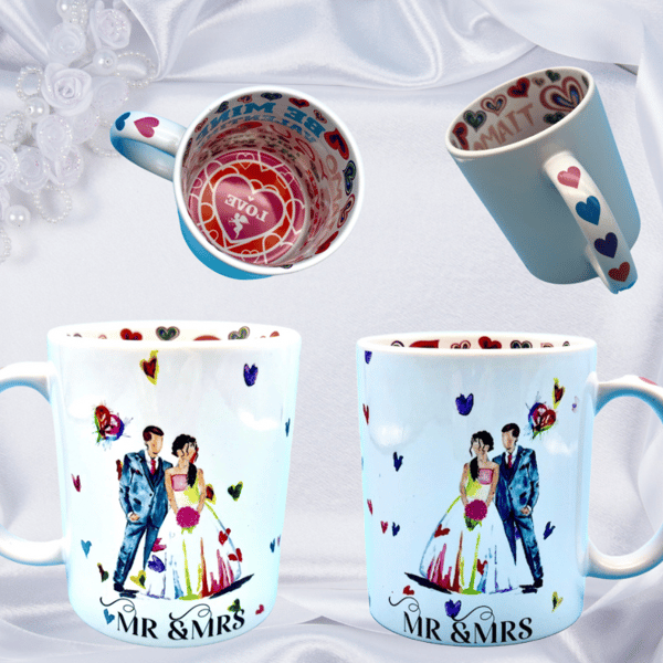 Pair of Mr and Mrs wedding mug, 