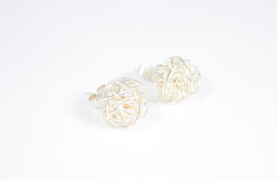 Handmade Silver Wire Bead Stud Earrings