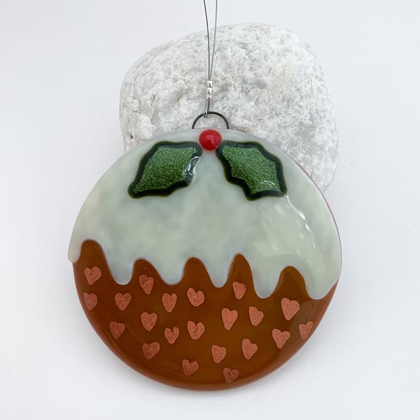 Fused Glass Christmas Pudding - Handmade Glass Christmas Decoration