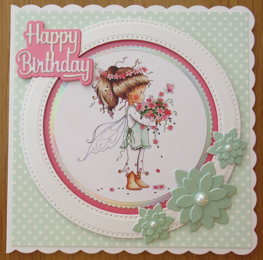 Fairy & Flowers - 7x7" Birthday Card
