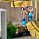 Mismatched Geometric Copper & Apatite Earrings