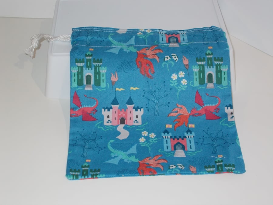 Mini drawstring bag with a castles and dragons