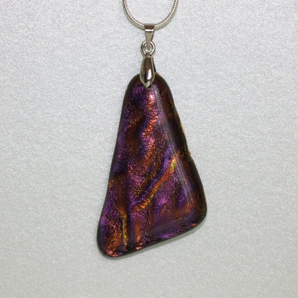 Red and Gold Dichroic Glass Pendant Necklace - 1123