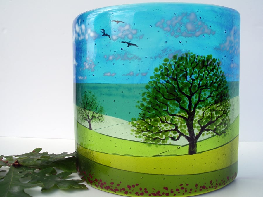Oak by the Sea fused glass curve
