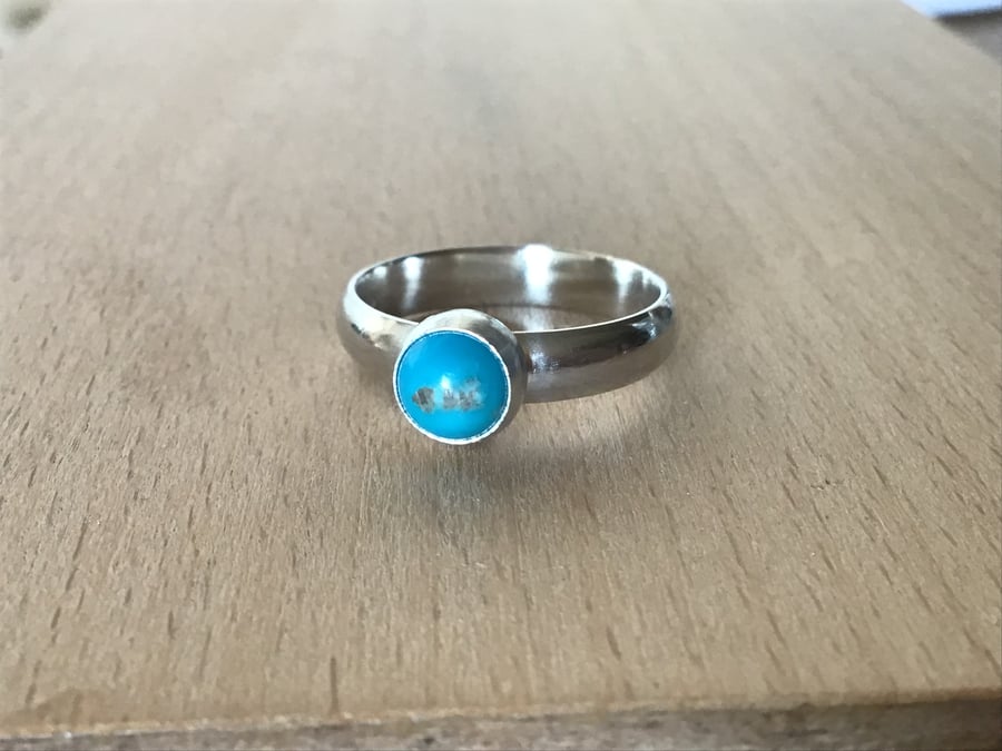 Natural and Untreated Turquoise Sterling and Fine silver gemstone ring