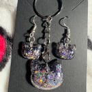 Resin earring and keyring set