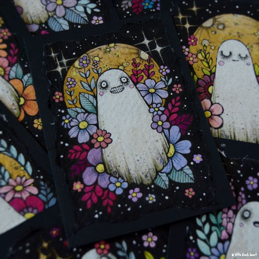 midsummer garden ghost - original aceo illustration 